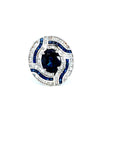 3.25 Carat Blue Sapphire Deco-Style Ruby Ring in 18K Gold