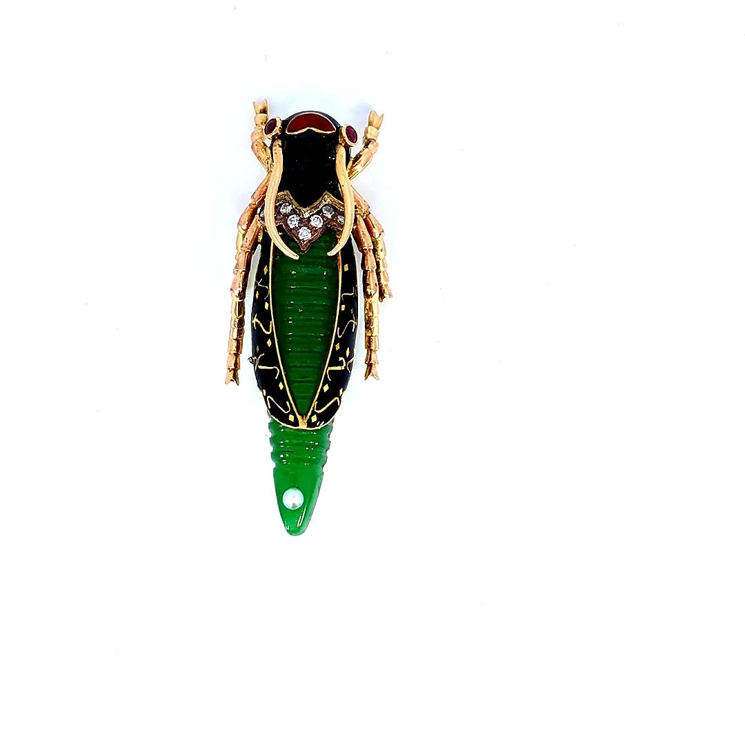 Green Insect/Bug Inspired Diamond and Emerald Pin