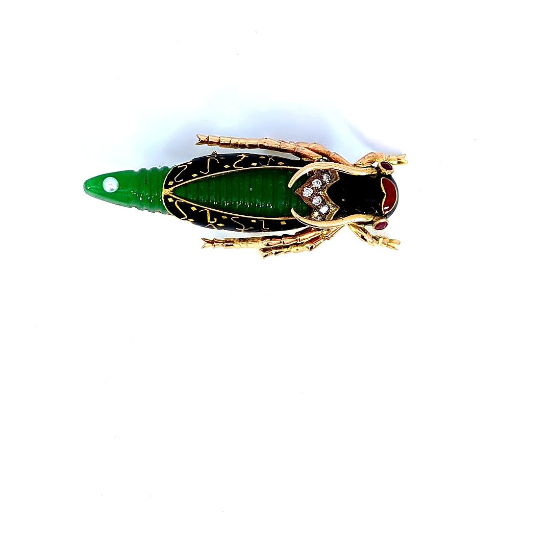 Green Insect/Bug Inspired Diamond and Emerald Pin