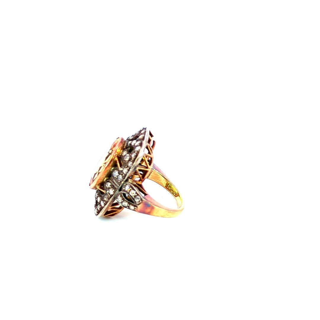 12.90 Carat Antique Oval Yellow Sapphire Diamond Ring in 18K Gold