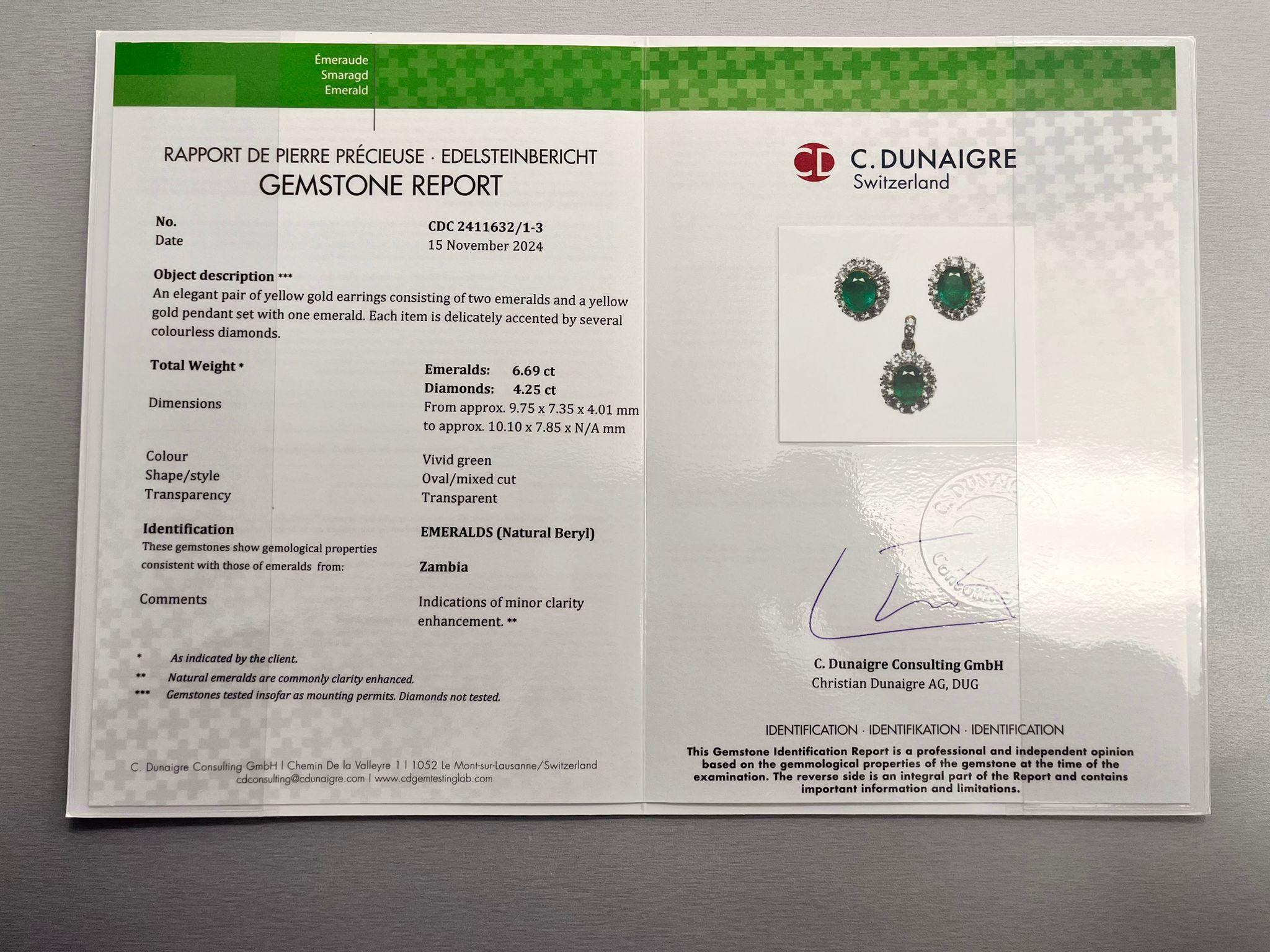 6.27 Carat Emerald and 4.27 carat Diamond Pendant and Earring