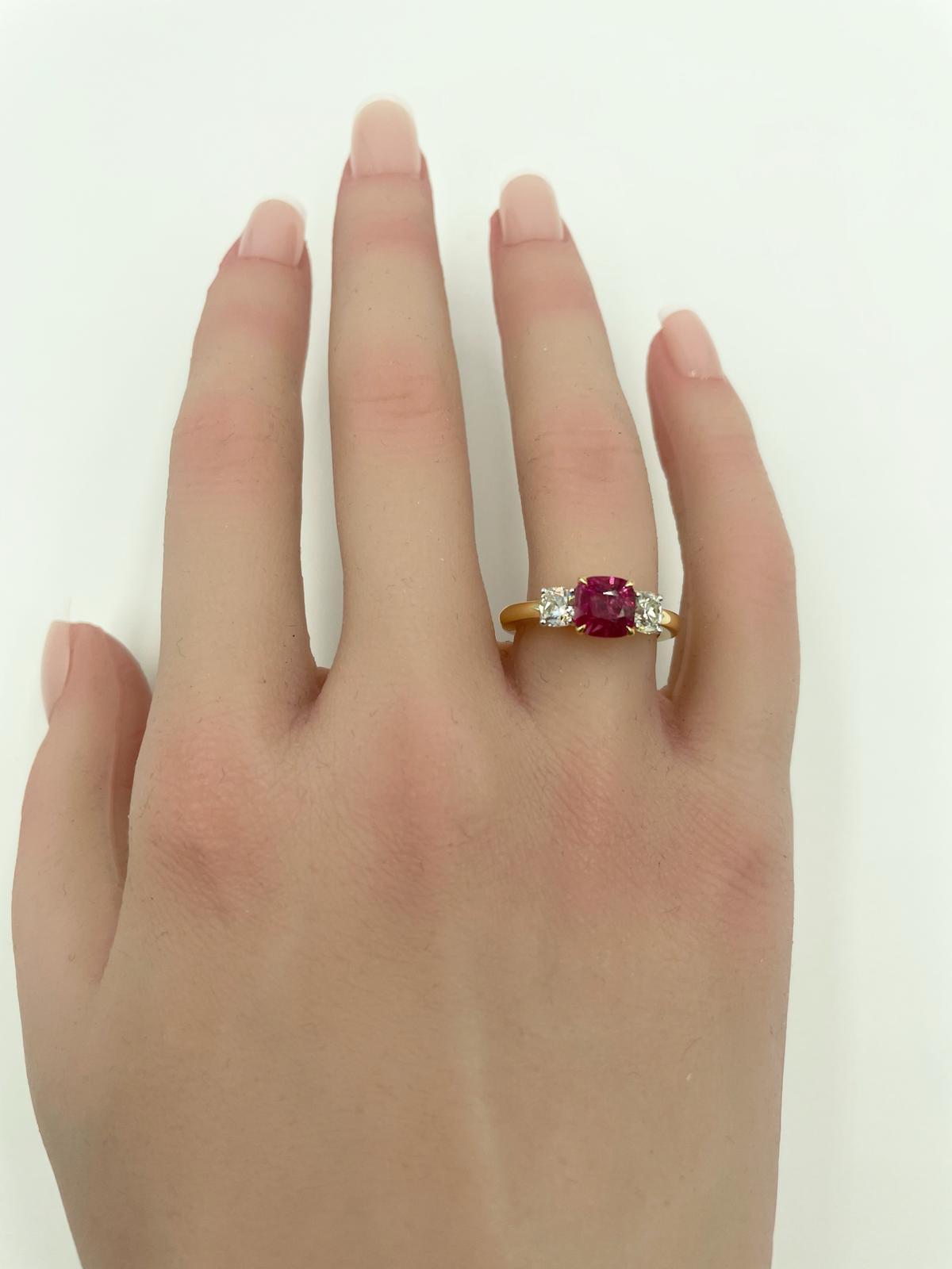 1.6-Carat Ruby &amp; Diamond Ring in 18K Gold with Princess Cut