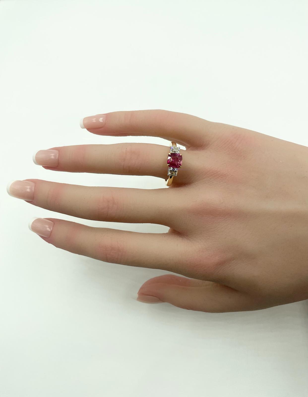 1.6-Carat Ruby &amp; Diamond Ring in 18K Gold with Princess Cut
