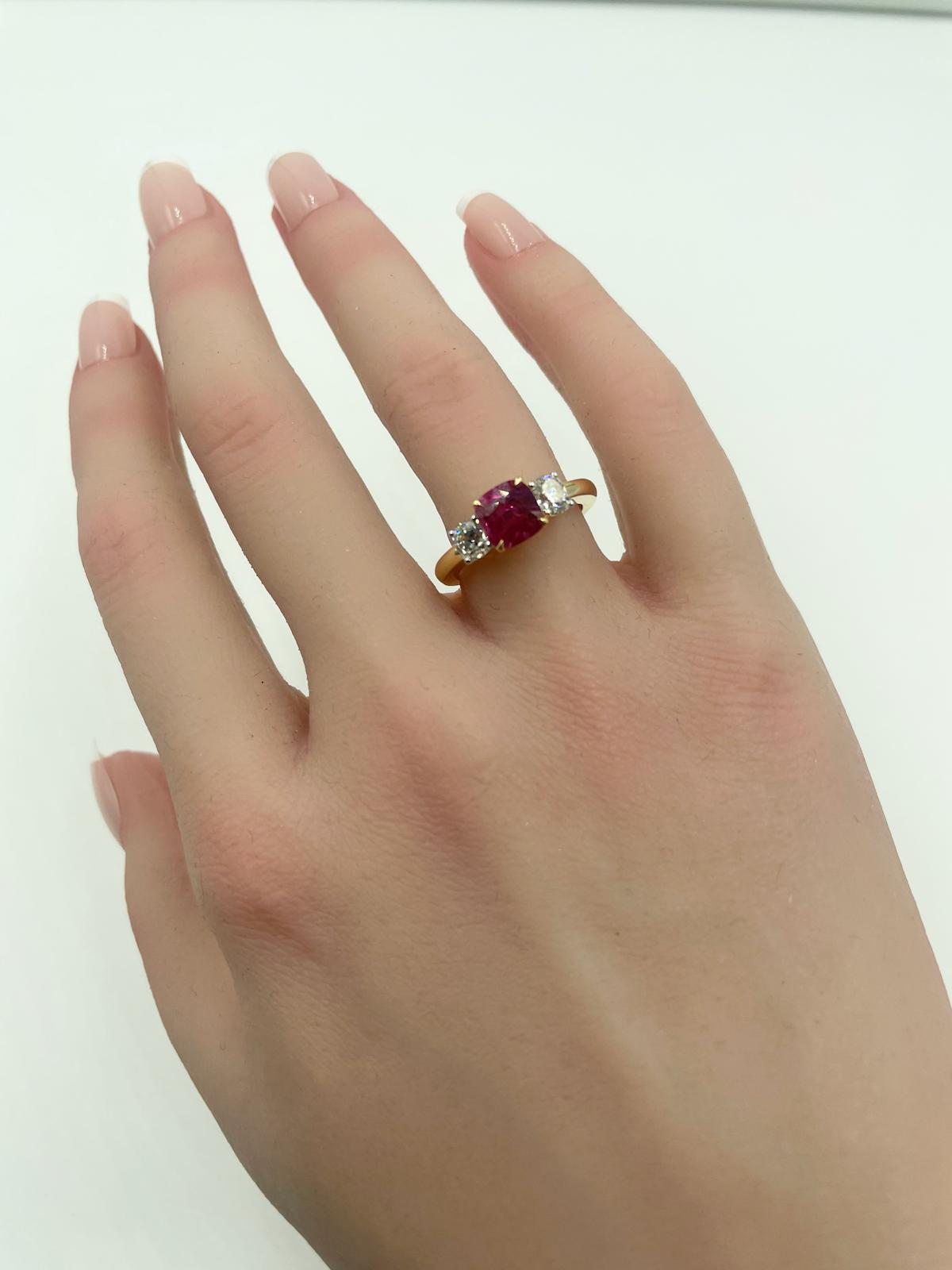 1.6-Carat Ruby &amp; Diamond Ring in 18K Gold with Princess Cut