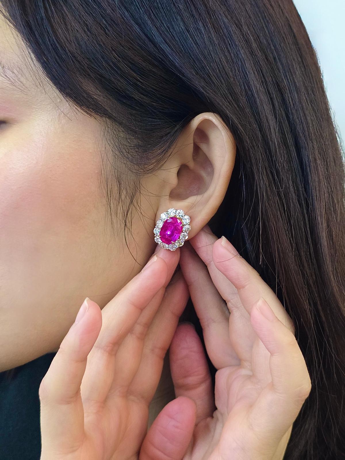 11.80 Carat Natural Unheated Burmese Rubies and Diamond Earrings