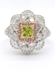 GIA Certified 3.74 Carat Fancy Green-Yellow Diamond Ring in 18K Gold