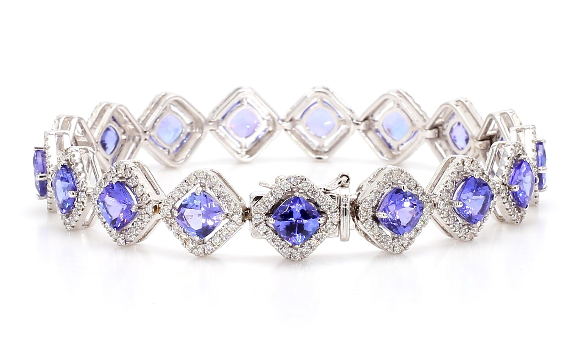 11.04 Carat Tanzanite and Diamond Bracelet in 18K Gold