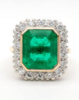 AGL Certified Columbian Square-Cut Emerald and Diamond Halo Ring