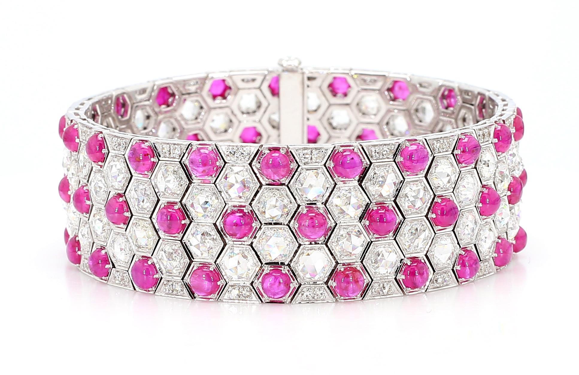 17.7ct Rubies & 11.26ct Diamonds Honeycomb Design