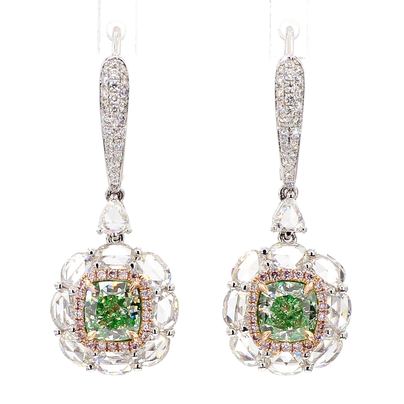GIA certified Natural Green Yellow Diamond Earring 18K Gold