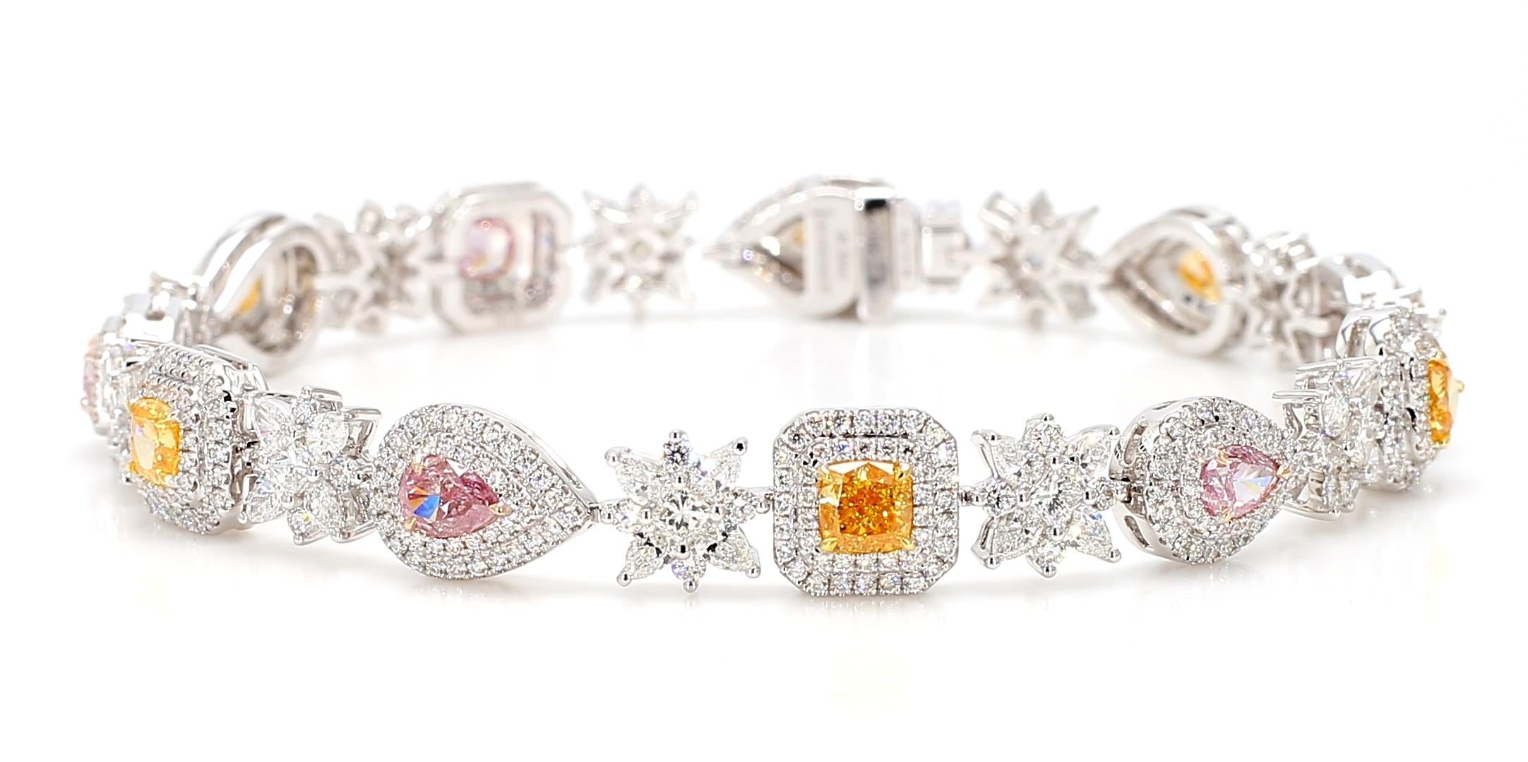 GIA Certified Natural Fancy Orange and Pink Diamond Bracelet