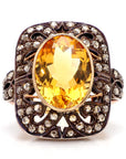 Antique 18k Gold Ring with 12.9ct Citrine and 1.4ct Diamonds