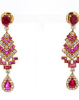 4 Carat Ruby and 3 Carat Diamond Art Deco Style 14K Earrings