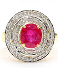 Ruby and Diamond Halo 18K Gold Ring