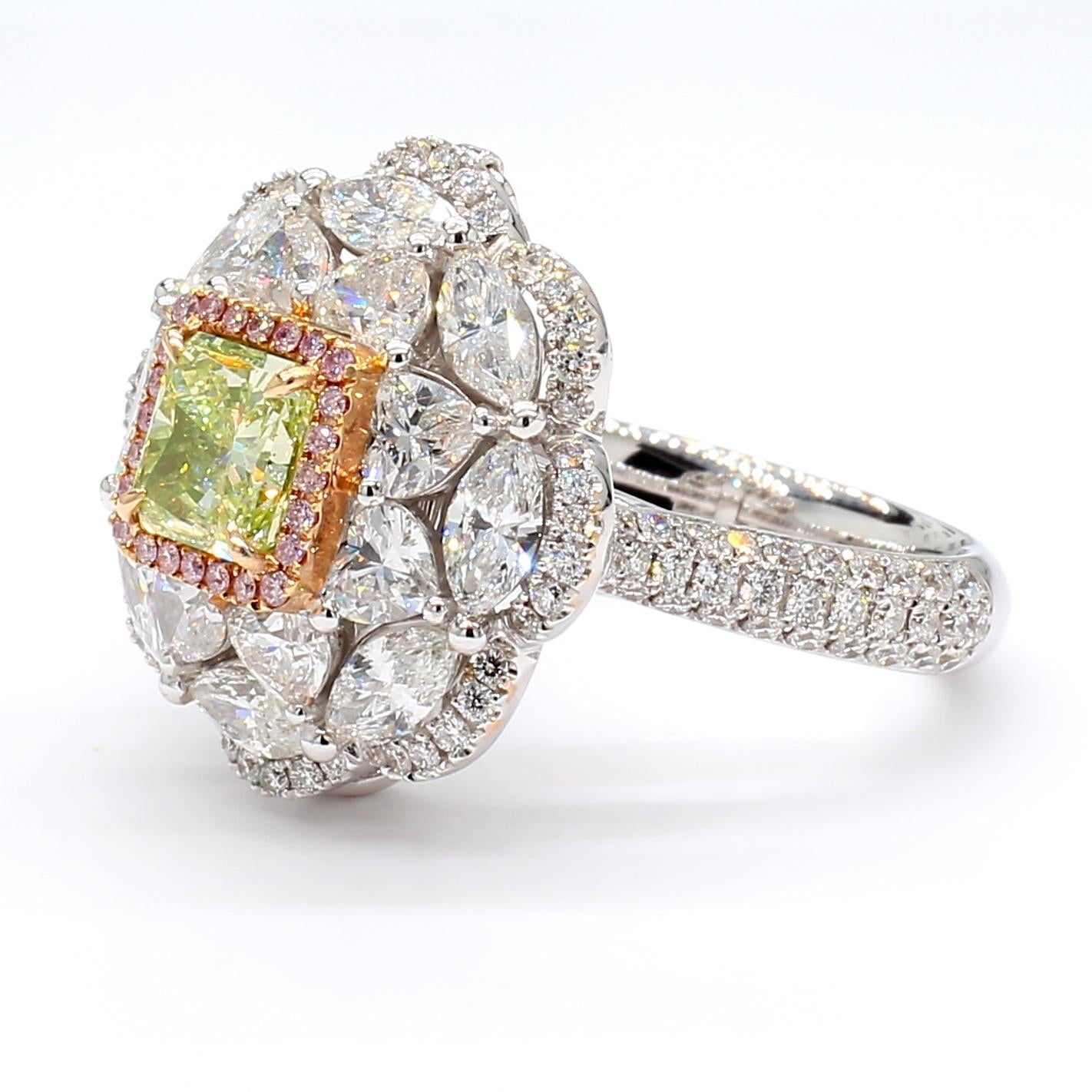 GIA Certified 3.74 Carat Fancy Green-Yellow Diamond Ring in 18K Gold