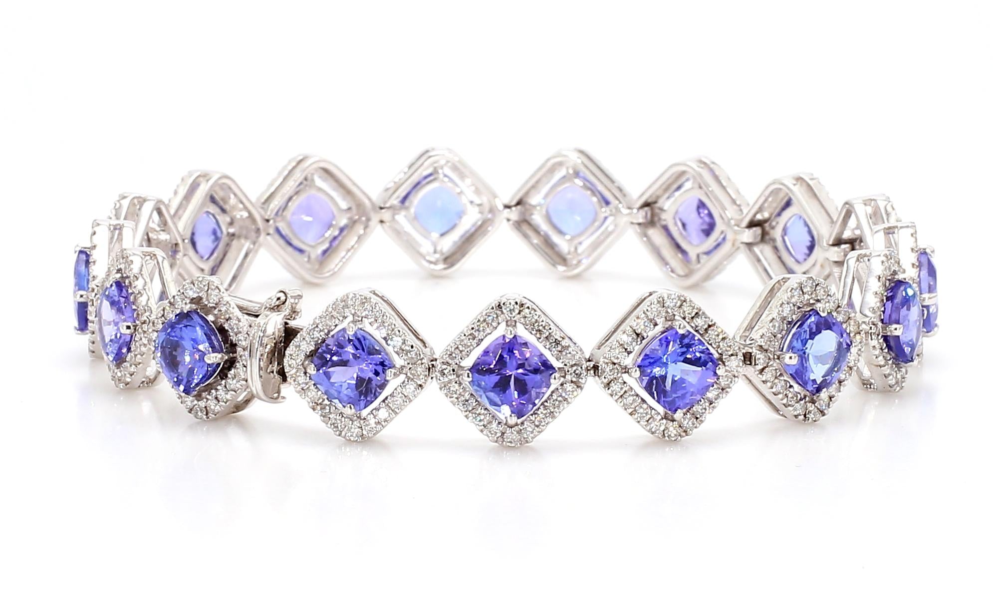 11.04 Carat Tanzanite and Diamond Bracelet in 18K Gold