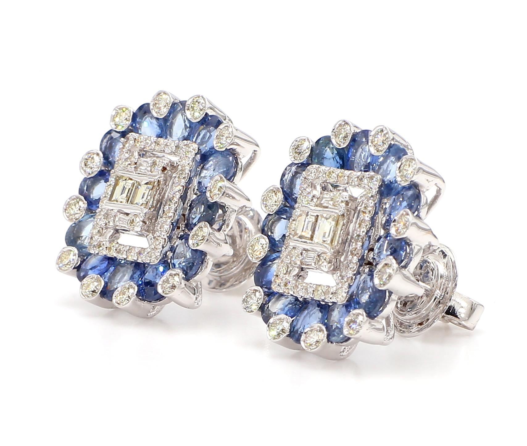 6.36 Carat Blue Sapphire and 1.08 Carat Diamond 18K Gold Studs