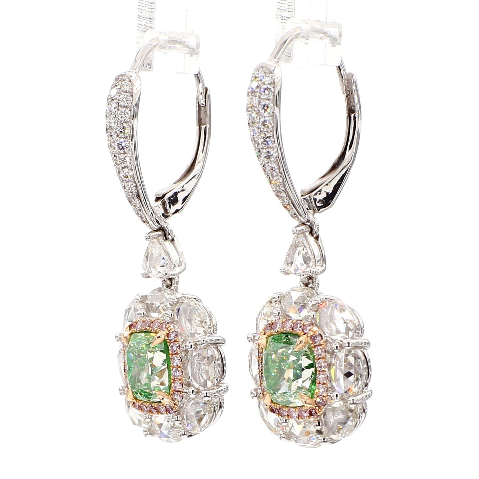 GIA certified Natural Green Yellow Diamond Earring 18K Gold