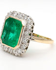 AGL Certified Columbian Square-Cut Emerald and Diamond Halo Ring