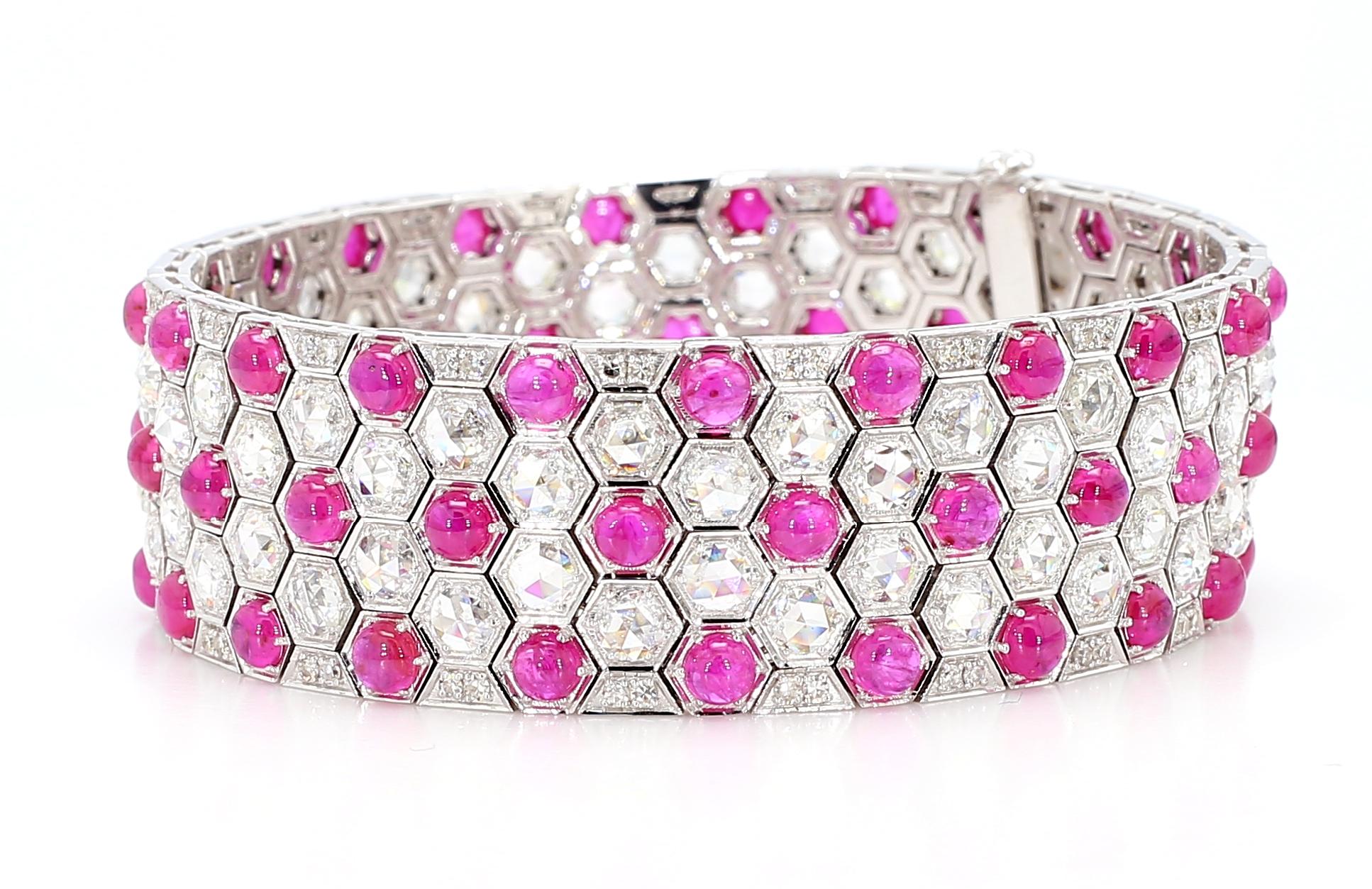 17.7ct Rubies & 11.26ct Diamonds Honeycomb Design