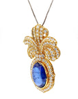 Vintage 32ct Sapphire Brooch with Diamonds in 18k Gold