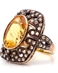 Antique 18k Gold Ring with 12.9ct Citrine and 1.4ct Diamonds