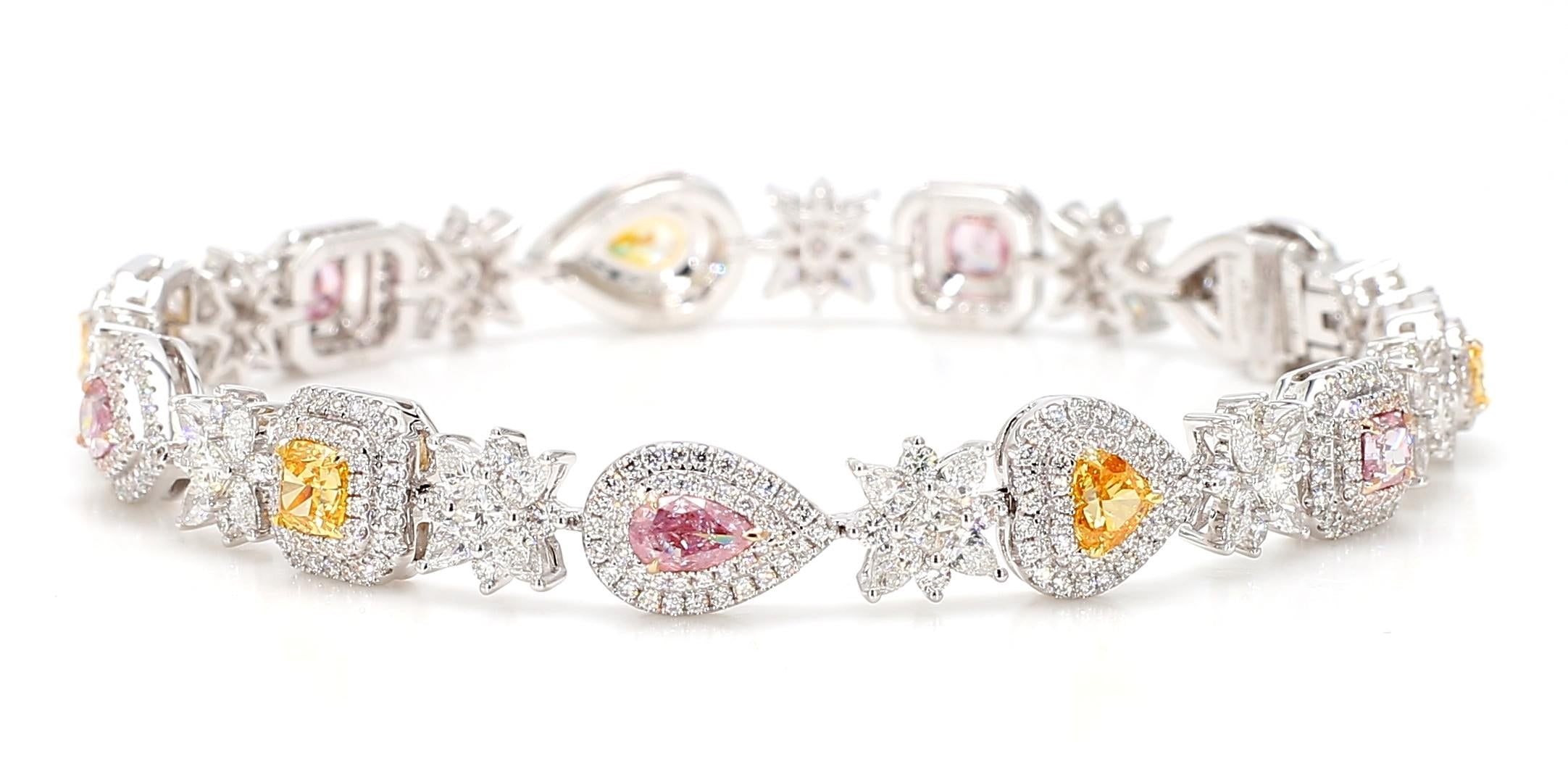GIA Certified Natural Fancy Orange and Pink Diamond Bracelet