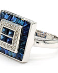 Blue Sapphire Diamond Sqaure Ring