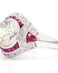 GIA Certified 2.56 Carat Diamond and 1.15 Carat Ruby Art Deco Platinum Ring