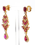 4 Carat Ruby and 3 Carat Diamond Art Deco Style 14K Earrings