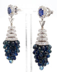 1.40 Carat Blue Sapphire and 8.4 Carat Diamond Cluster Drop Earrings in 18K Gold