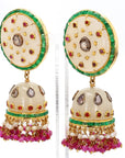 8.54 Carat Emerald, 2.40 Carat Ruby, and 1.00 Carat Diamond Old Persian Earrings