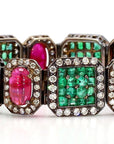 Emerald Ruby and Diamond Deco Style Bracelet