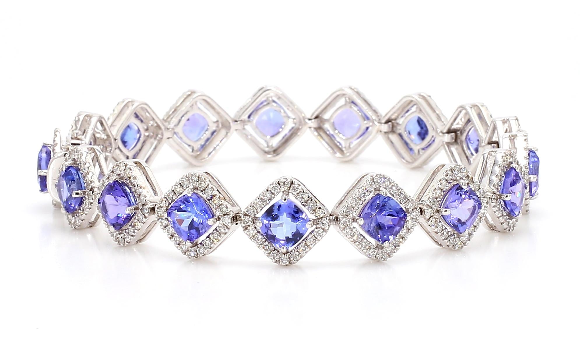 11.04 Carat Tanzanite and Diamond Bracelet in 18K Gold