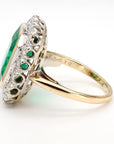 AGL Certified Columbian Square-Cut Emerald and Diamond Halo Ring