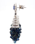 1.40 Carat Blue Sapphire and 8.4 Carat Diamond Cluster Drop Earrings in 18K Gold