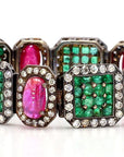 Emerald Ruby and Diamond Deco Style Bracelet