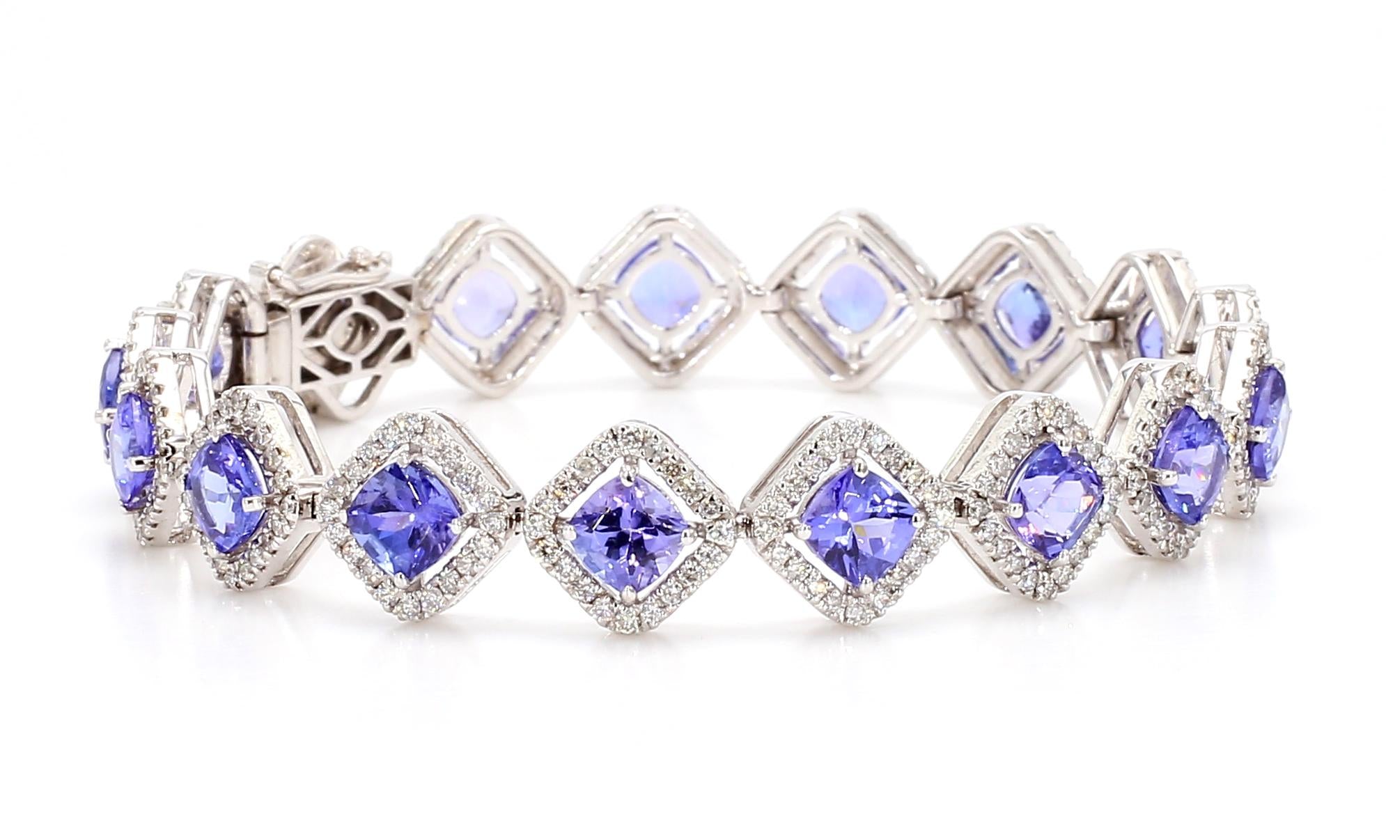 11.04 Carat Tanzanite and Diamond Bracelet in 18K Gold