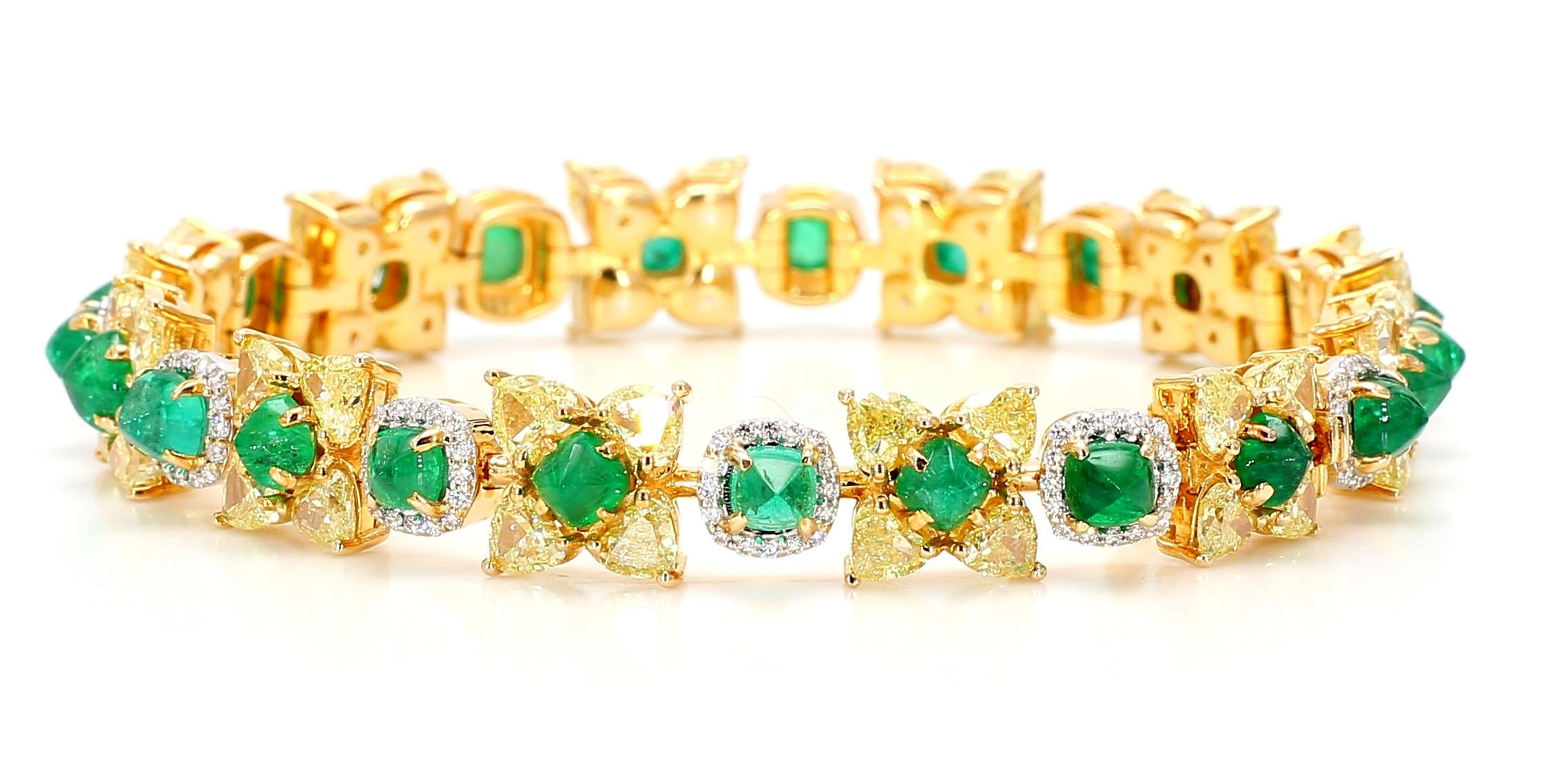 Natural Fancy 11.24 Carat Yellow Diamonds 8.18 Carat Columbian Emerald Bracelet