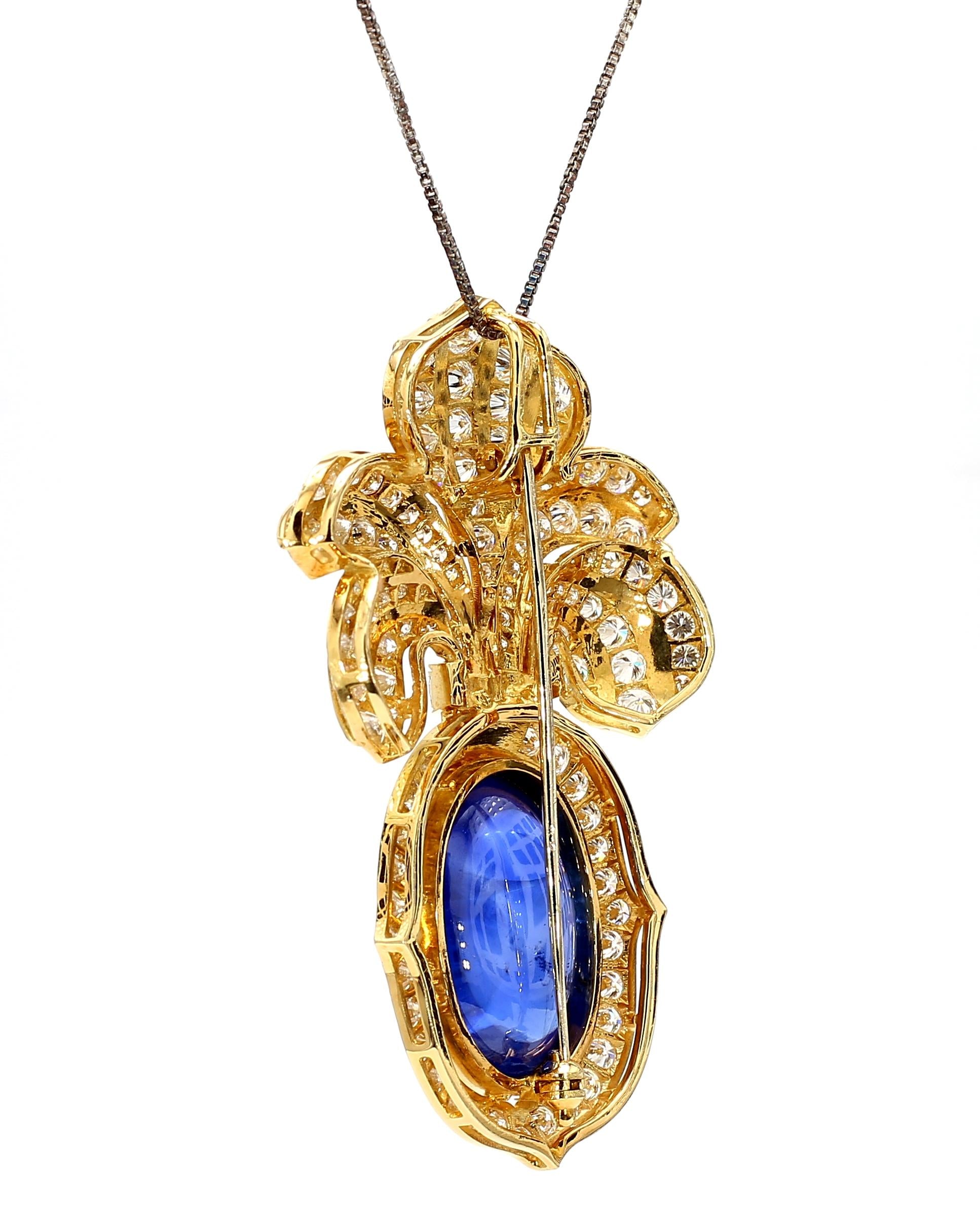 Vintage 32ct Sapphire Brooch with Diamonds in 18k Gold
