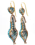 1.74 Carat Diamond, Turquoise, and Pearl Drop Earrings in 18K Gold