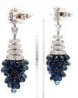 1.40 Carat Blue Sapphire and 8.4 Carat Diamond Cluster Drop Earrings in 18K Gold