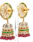 8.54 Carat Emerald, 2.40 Carat Ruby, and 1.00 Carat Diamond Old Persian Earrings