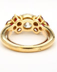1.70 Carat Old Euro Diamond and Ruby 18K Gold Ring 7.60 Gram