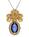 Vintage 32ct Sapphire Brooch with Diamonds in 18k Gold