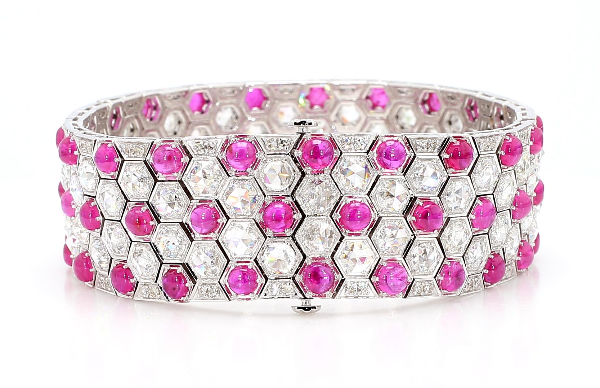 17.7ct Rubies & 11.26ct Diamonds Honeycomb Design