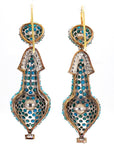 1.74 Carat Diamond, Turquoise, and Pearl Drop Earrings in 18K Gold