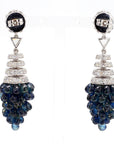 1.40 Carat Blue Sapphire and 8.4 Carat Diamond Cluster Drop Earrings in 18K Gold