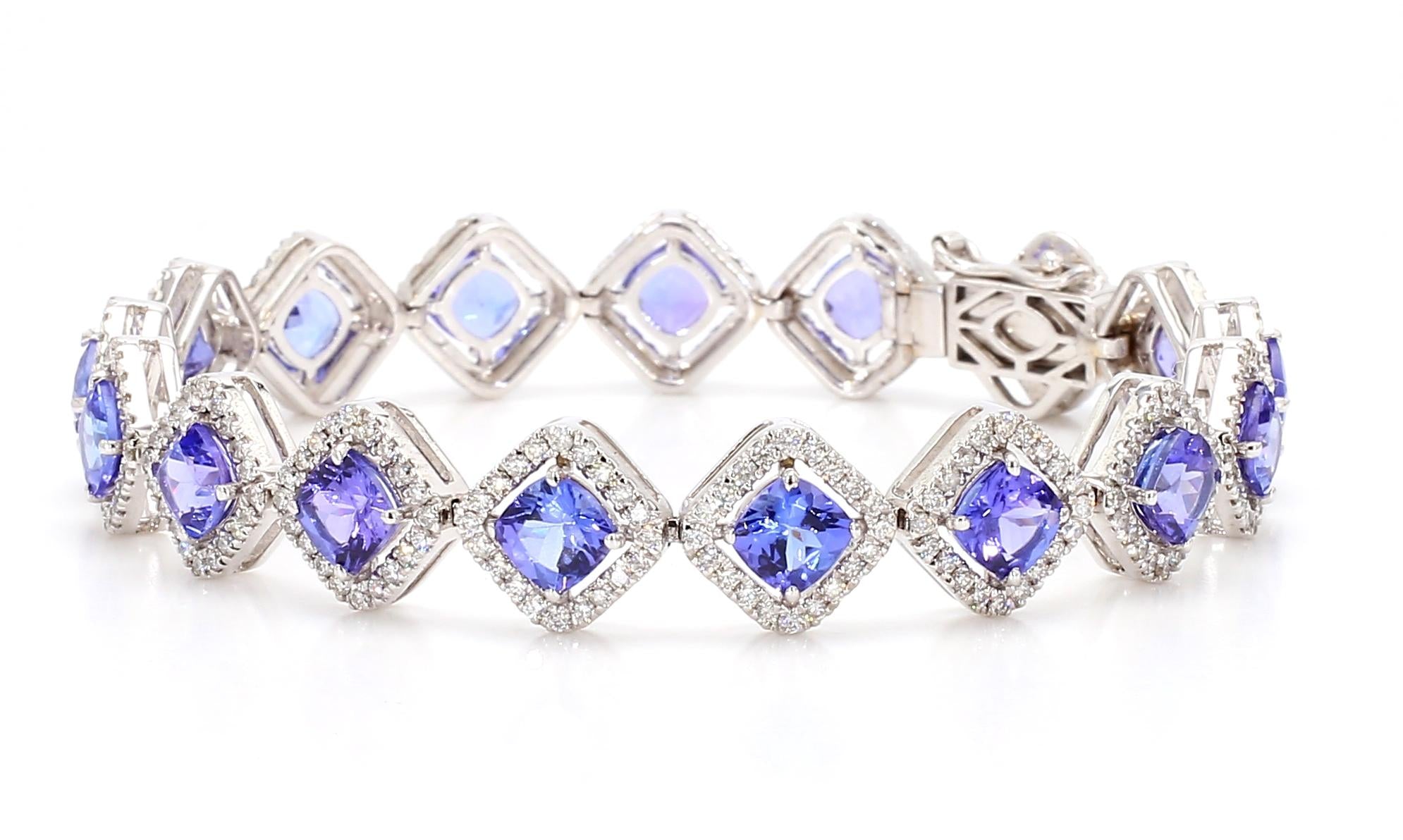 11.04 Carat Tanzanite and Diamond Bracelet in 18K Gold