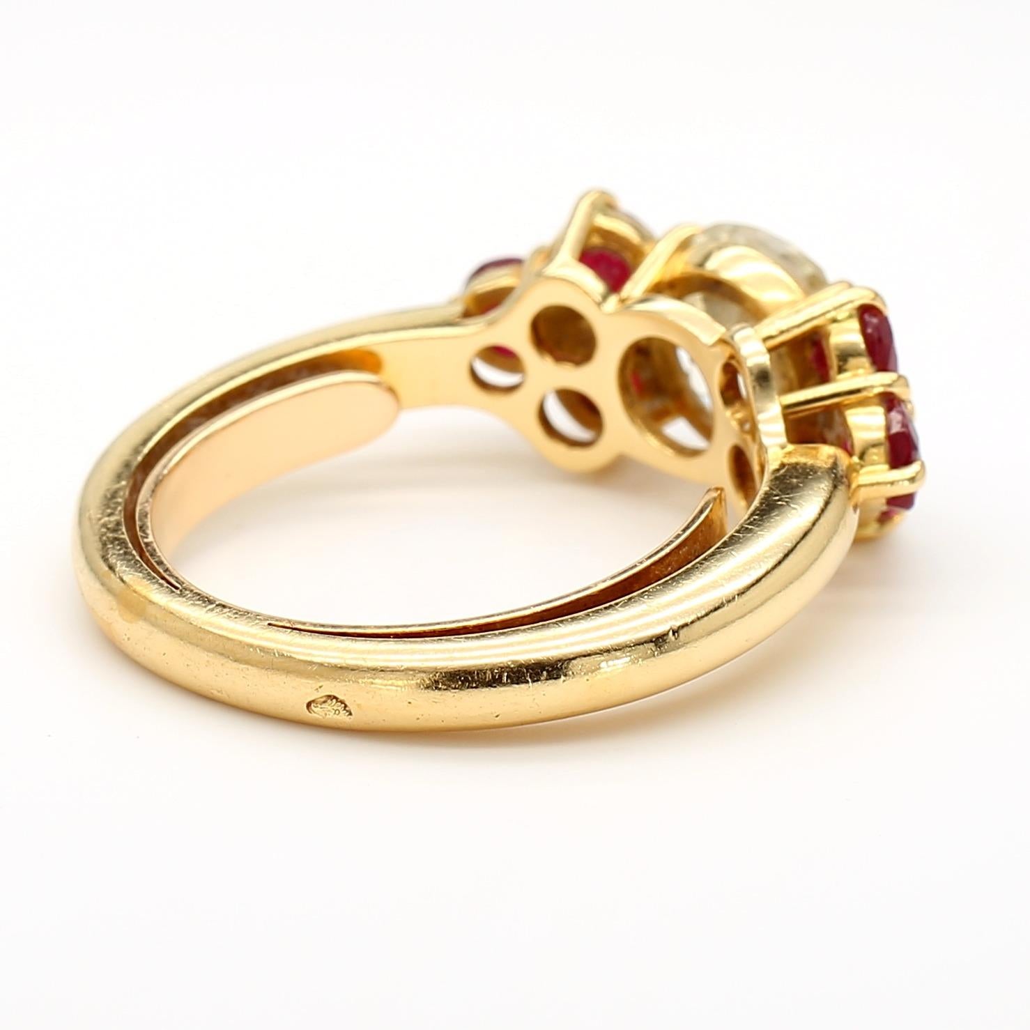 1.70 Carat Old Euro Diamond and Ruby 18K Gold Ring 7.60 Gram